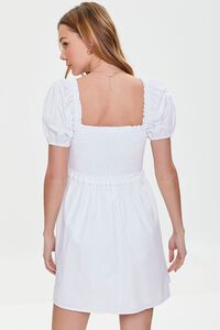 WHITE Smocked Puff Sleeve Mini Dress, image 3
