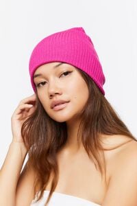 PINK Ribbed Knit Beanie, image 1