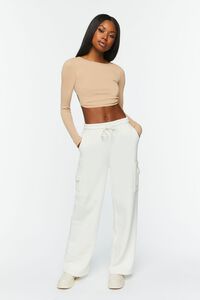 TAUPE Ladder Cutout Long-Sleeve Crop Top, image 4