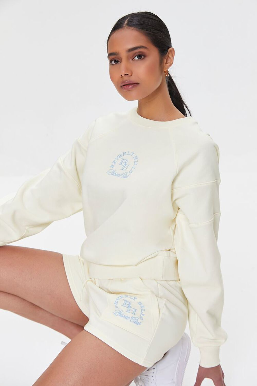 CREAM/BLUE Embroidered Beverly Hills Pullover, image 1