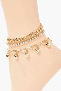 GOLD/CLEAR Heart Charm Anklet Set, image 2