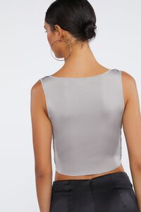 NEUTRAL GREY Ribbed Lace-Up Crop Top, image 3