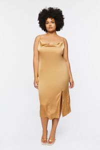 TAUPE Plus Size Satin Cowl Slip Dress, image 4
