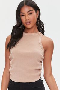 WALNUT Ruched Ribbed Knit Tank Top, image 1