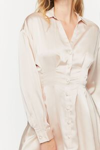 CHAMPAGNE Satin Long-Sleeve Pleated Mini Dress, image 5