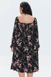 BLACK/MULTI Plus Size Floral Print Midi Dress, image 3