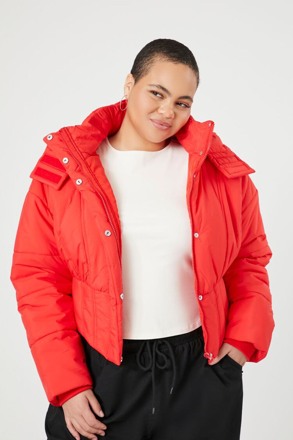 Plus Size Quilted Cropped Puffer Jacket