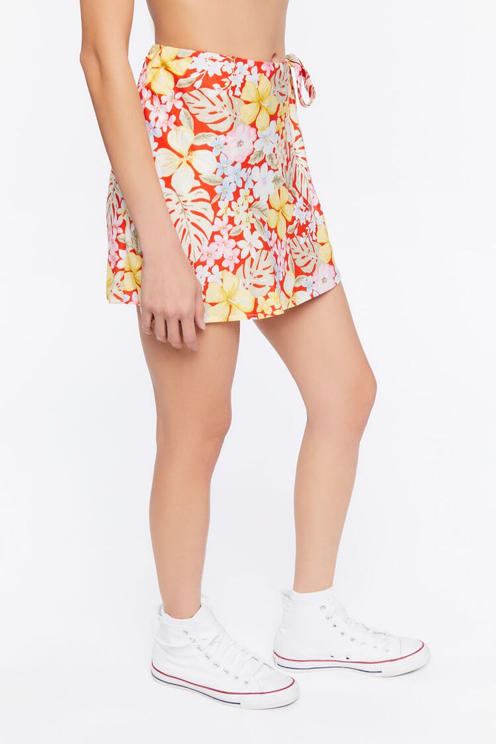 Tropical Floral Print Wrap Mini Skirt, image 3