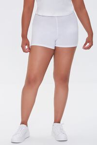 WHITE Plus Size Basic Organically Grown Cotton Hot Shorts, image 2
