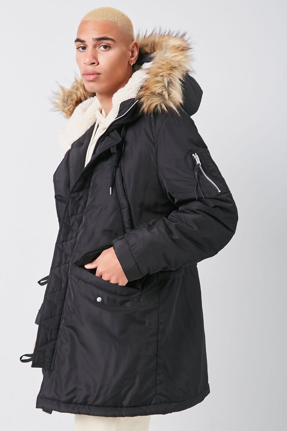 BLACK Faux Fur-Hood Utility Jacket, image 2