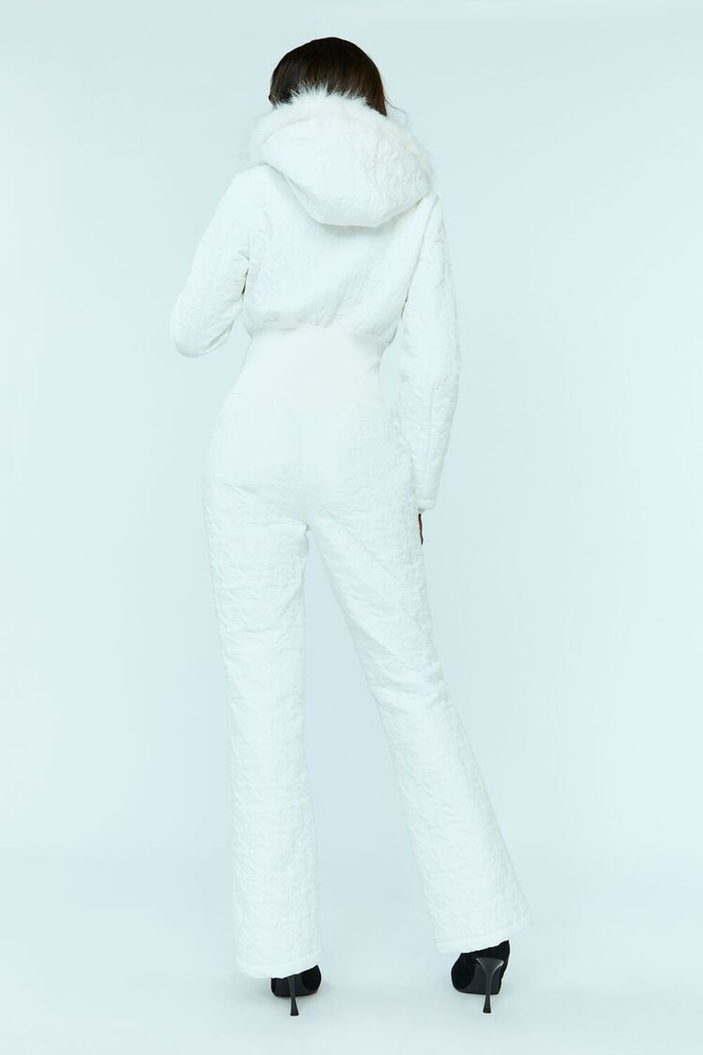 WHITE/MULTI Baby Phat Faux Fur-Trim Quilted Jumpsuit, image 3