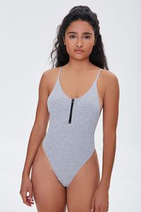 HEATHER GREY Seamless Zip-Front Bodysuit, image 5