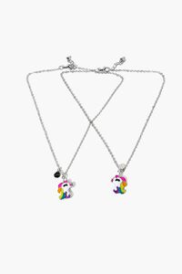 PINK/SILVER Girls Unicorn Friendship Necklace Set (Kids), image 2