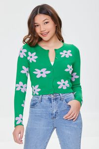 GREEN/LAVENDER Daisy Floral Cardigan Sweater, image 5
