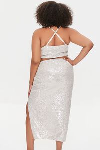 CREAM/SILVER Plus Size Sequin Cropped Cami & Skirt Set, image 3