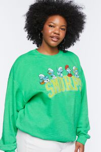 GREEN/MULTI Plus Size Smurf Graphic Pullover, image 1