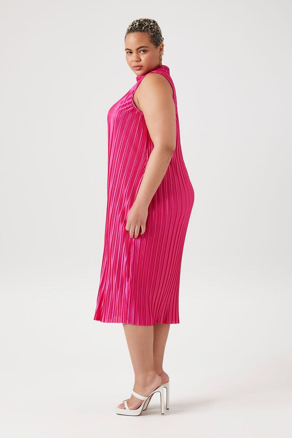 HOT PINK Plus Size Plisse Midi Dress, image 2