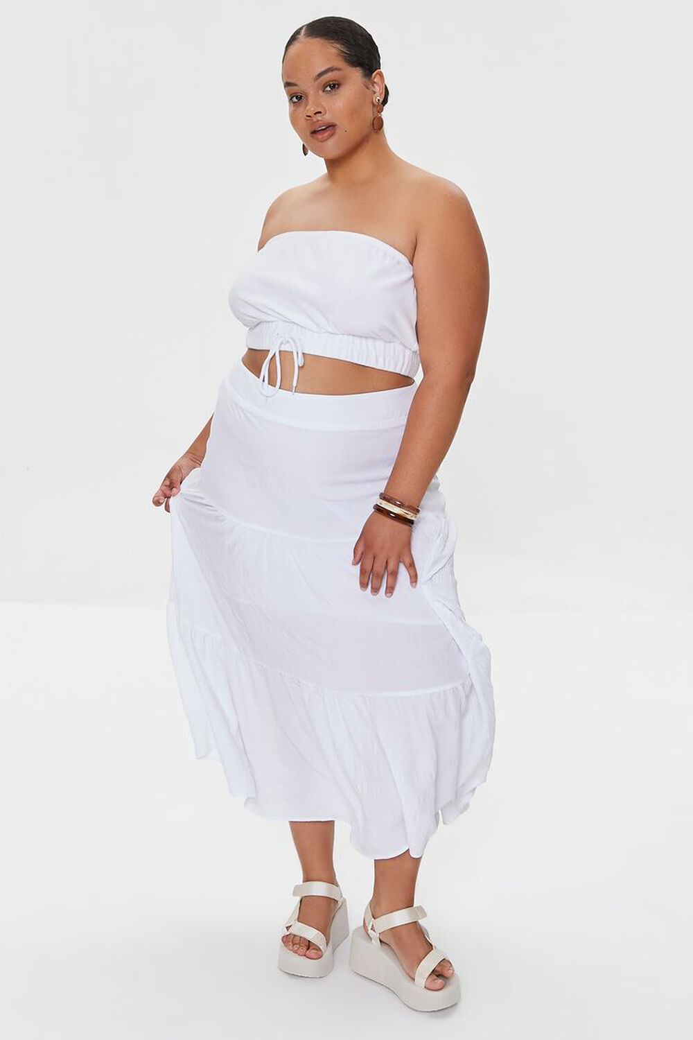 WHITE Plus Size Tiered Maxi Skirt, image 1