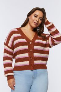RUST/MULTI Plus Size Striped Cardigan Sweater, image 6