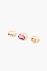 GOLD/PINK Engraved & Faux Gem Ring Set, image 1
