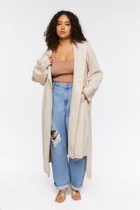 BEIGE Plus Size Faux Suede Trench Coat, image 5