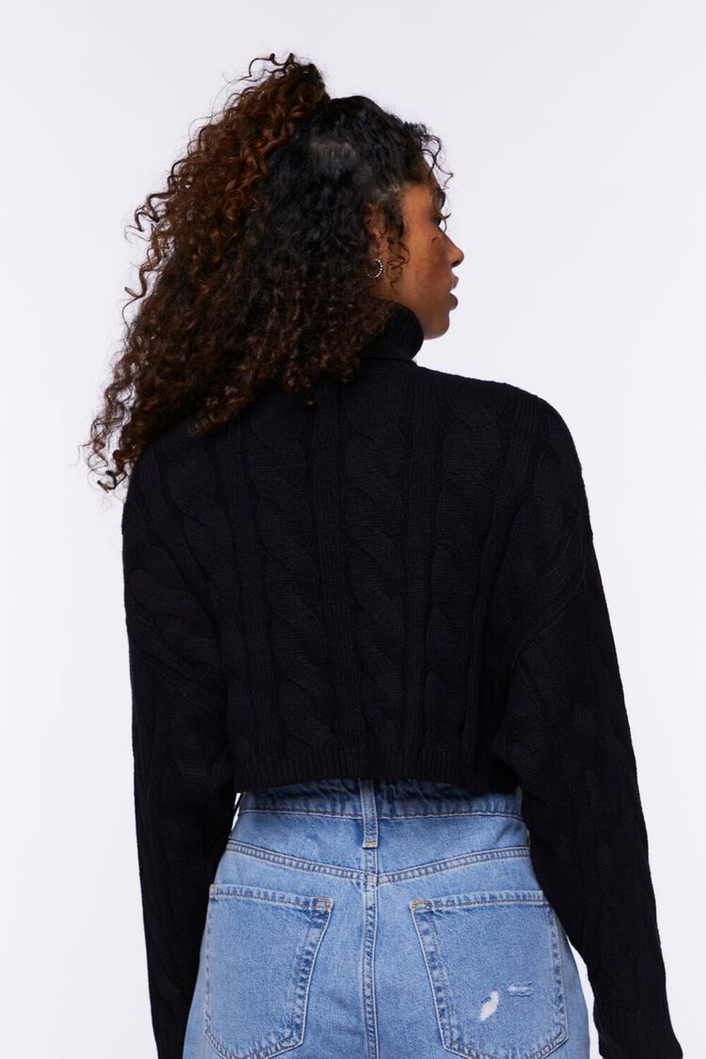 BLACK Cropped Cable Knit Sweater, image 3