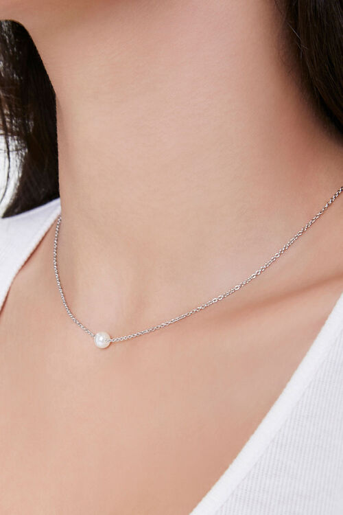SILVER/CREAM Faux Pearl Charm Necklace, image 1