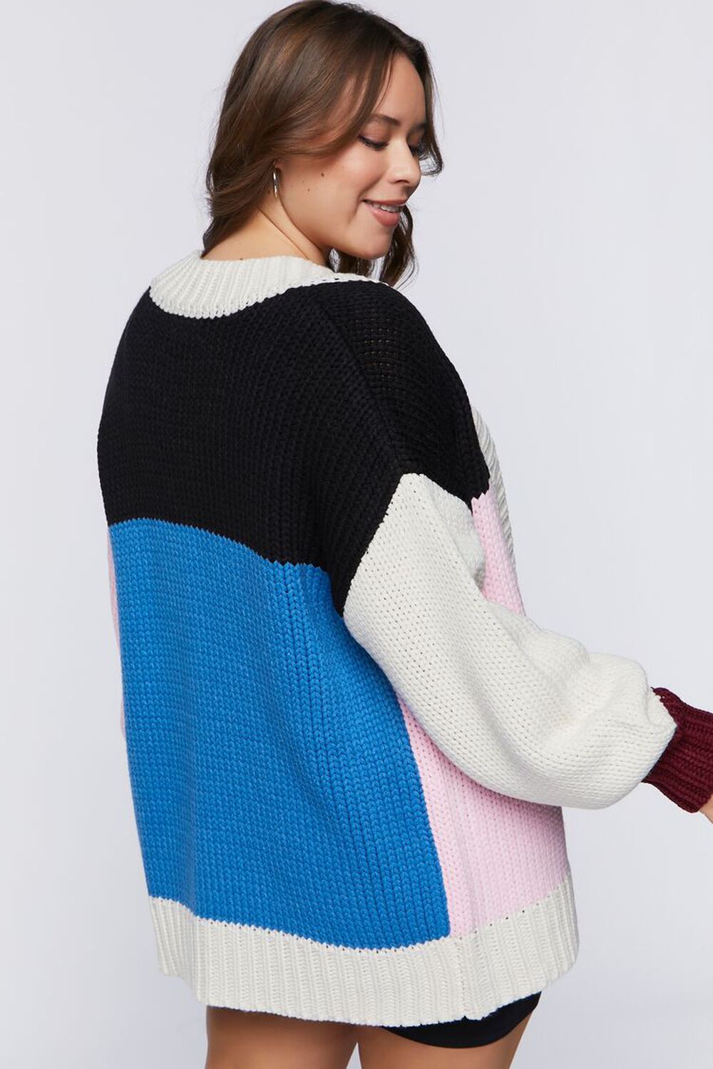 BUBBLE GUM/MULTI Plus Size Chunky Colorblock Cardigan Sweater, image 3