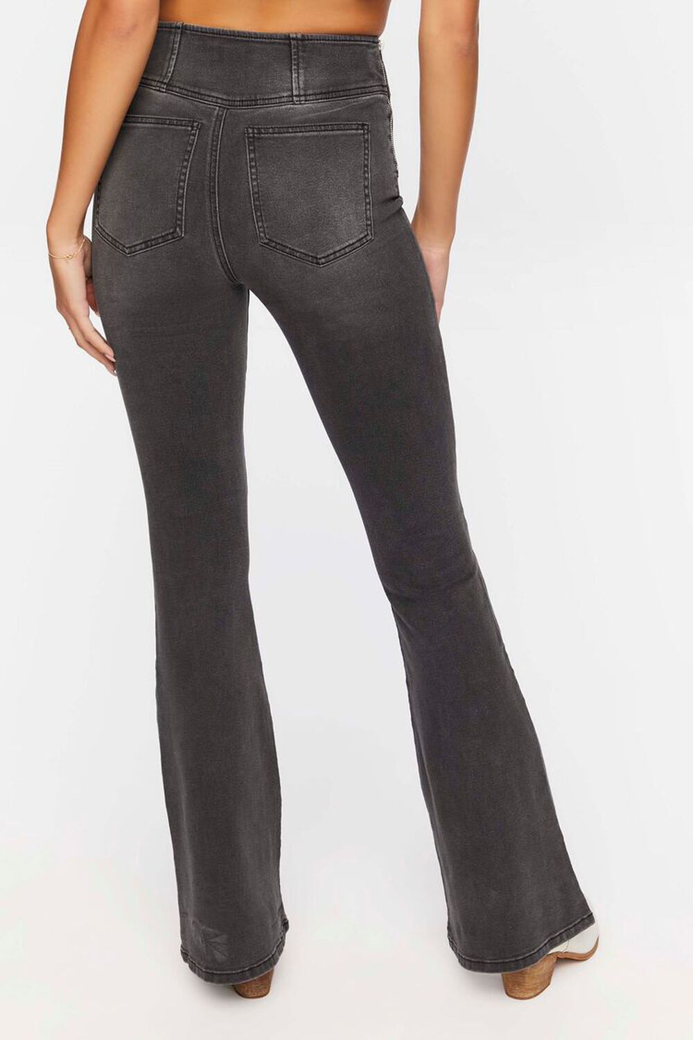 WASHED BLACK Embroidered High-Rise Flare Jeans, image 3
