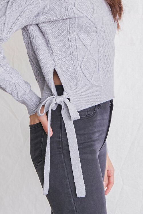 HEATHER GREY Cable Knit Self-Tie Sweater, image 5