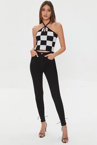 BLACK/CREAM Checkered Sweater-Knit Halter Top, image 4