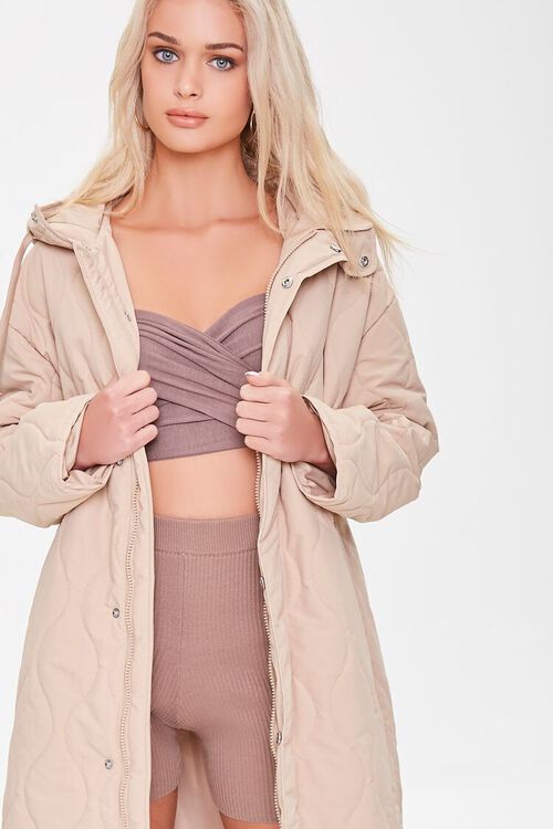 TAUPE Longline Quilted Coat, image 1