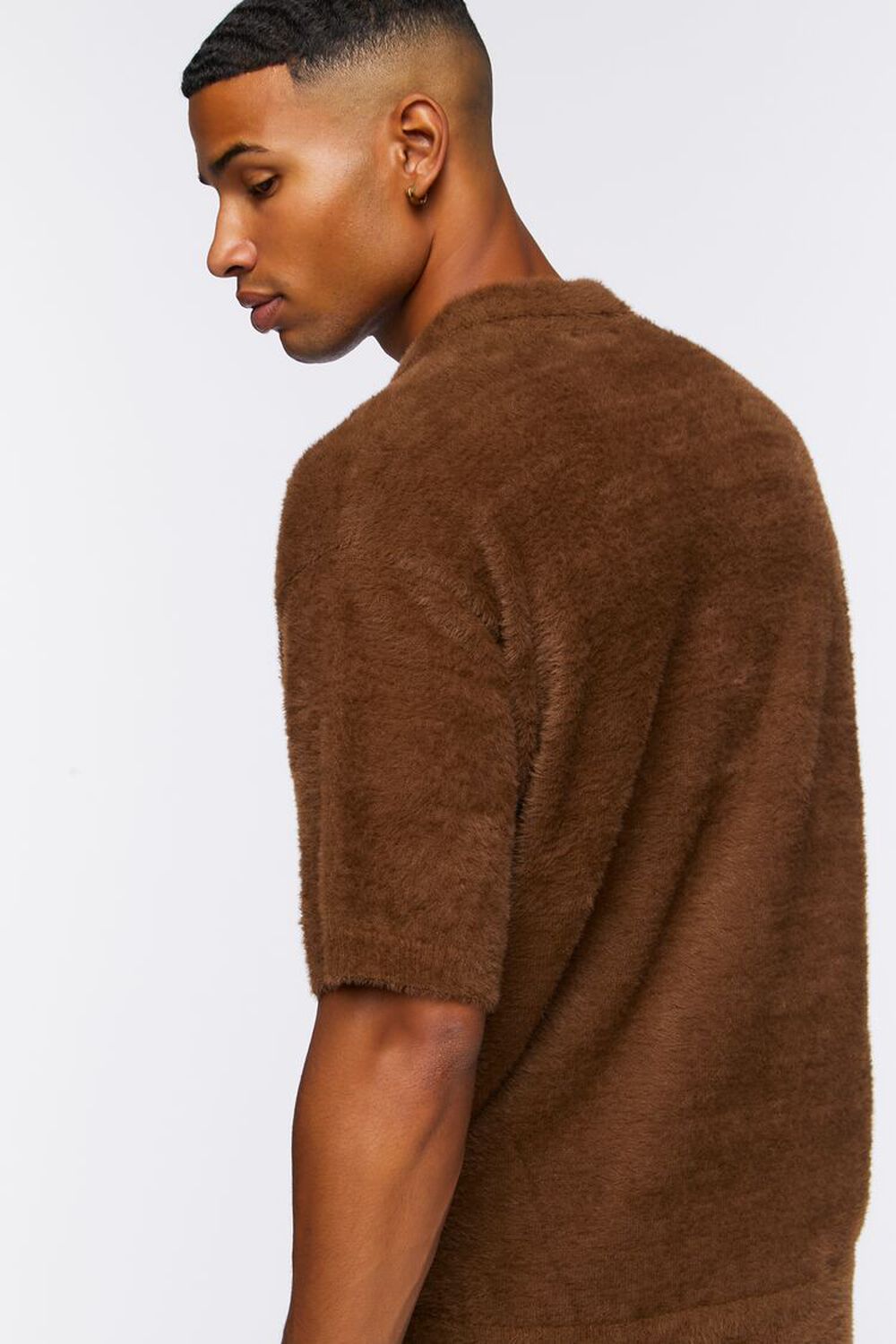BROWN Fuzzy Knit Polo Shirt, image 3