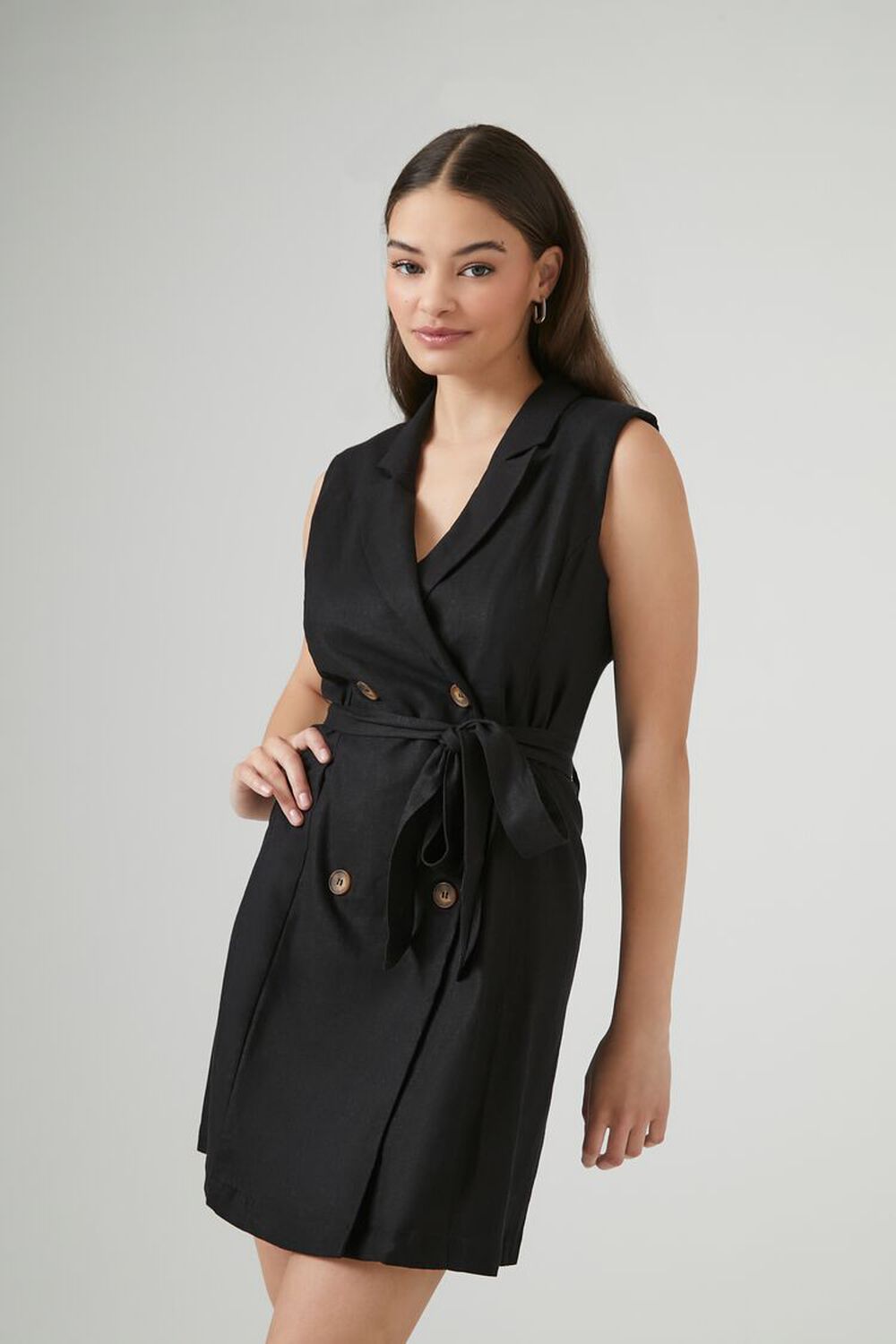 BLACK Linen-Blend Sleeveless Wrap Dress, image 1