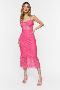 HOT PINK Lace Sweetheart Midi Dress, image 4
