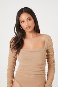 TAUPE Ruched Mesh Bodysuit, image 5