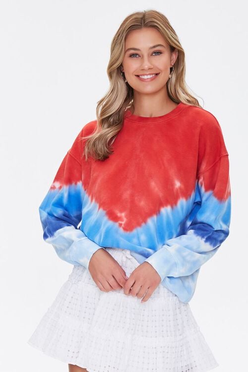 RED/MULTI French Terry Tie-Dye Pullover, image 1