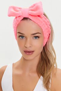 NEON PINK Bow Terry Cloth Headwrap, image 1