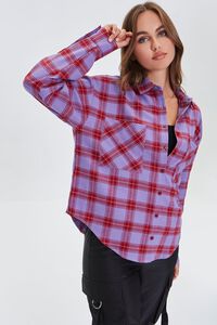 LAVENDER/MULTI Plaid Button-Front Flannel Shirt, image 5