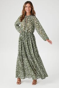 OLIVE/MULTI Chiffon Floral Print Midi Dress, image 4
