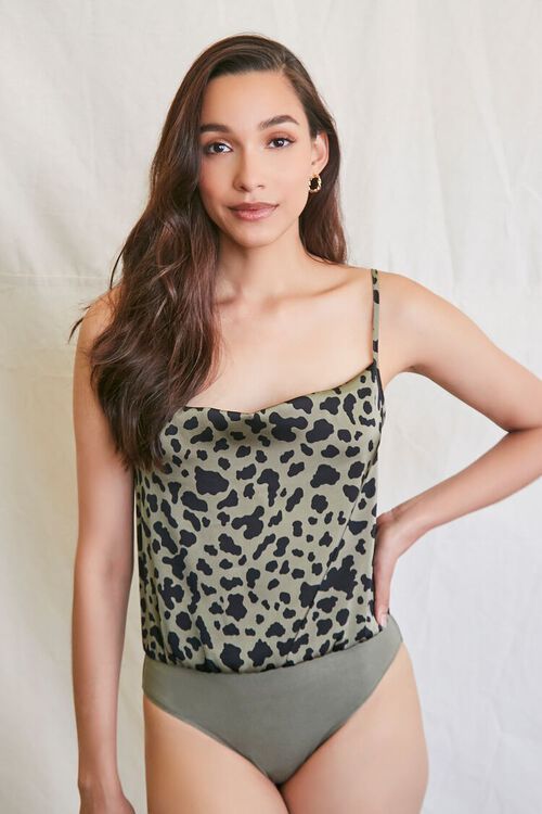OLIVE/BLACK Leopard Print Cami Bodysuit, image 5