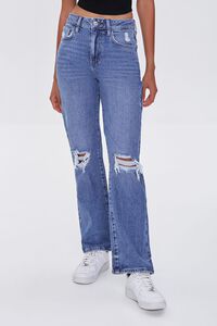MEDIUM DENIM Distressed Wide-Leg Jeans, image 2