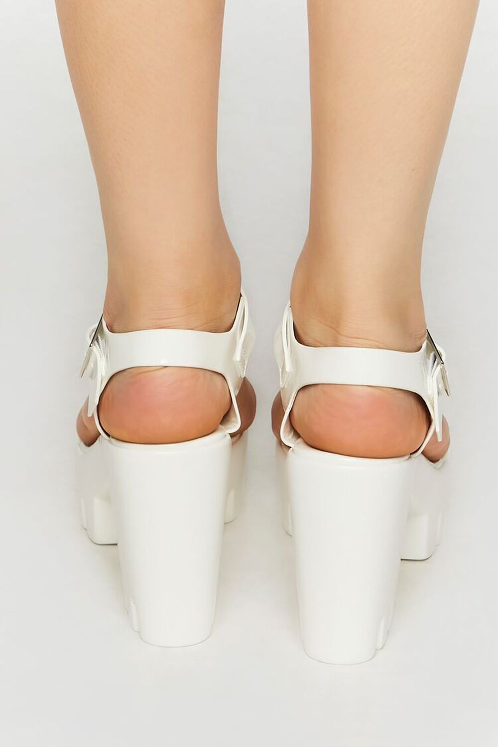 WHITE Faux Patent Leather Open-Toe Lug Heels, image 3
