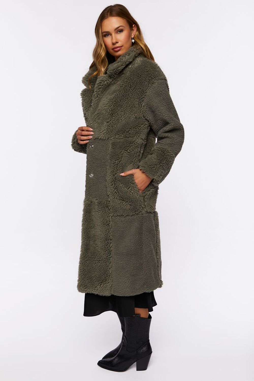 Quilted Faux Shearling Duster Coat
