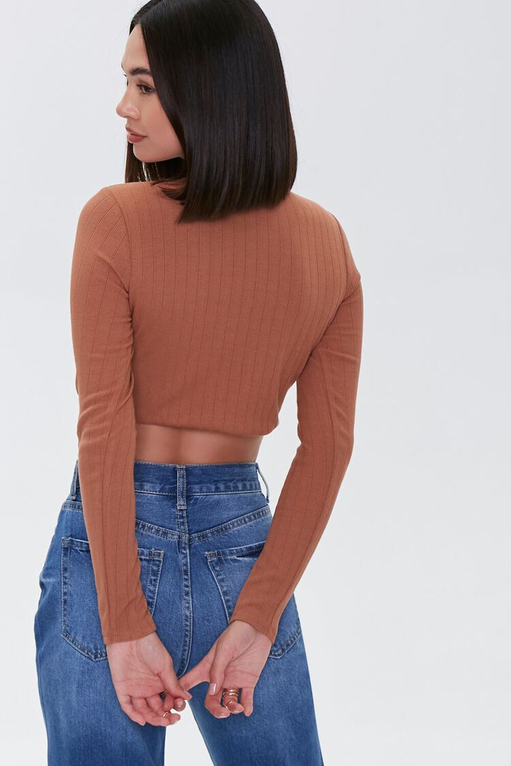 MOCHA Knotted Rib-Knit Crop Top, image 3