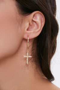 GOLD Faux Pearl Cross Hoop Earrings, image 1
