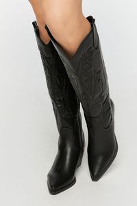 BLACK Faux Leather Cowboy Boots, image 2