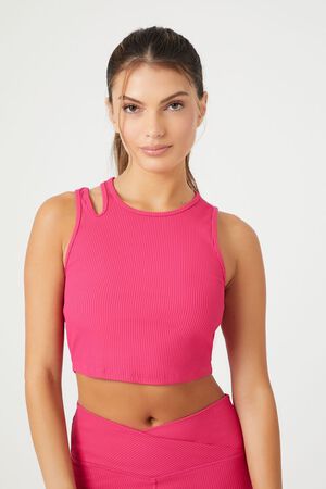 Forever 21 Women's Strappy Longline Sports Bra in Hibiscus, 1X