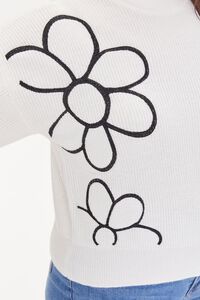 WHITE/BLACK Plus Size Floral Print Sweater, image 5