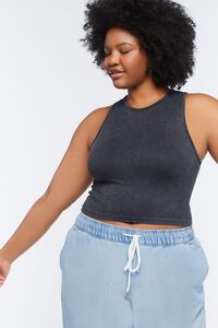 BLACK Plus Size Ribbed Cropped Tank Top, image 2
